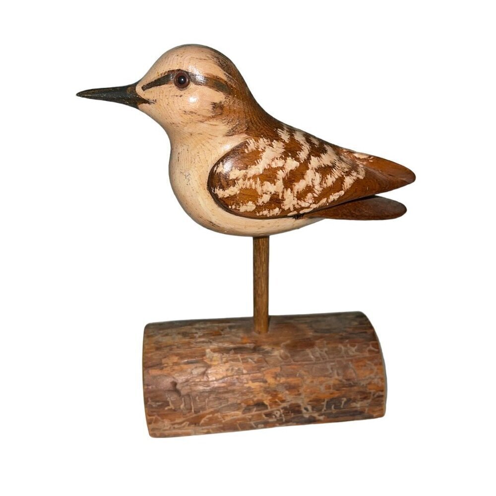 William Vrooman Vintage 1993 Bird Carving Brown Signed Hand Carved Wood USA